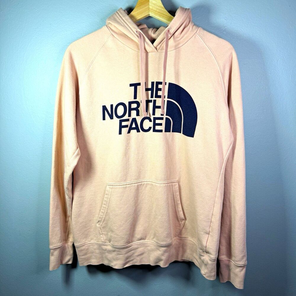 The North Face Half Dome Hoodie Womens M Blush Pink Navy Logo Pullover Gorpcore